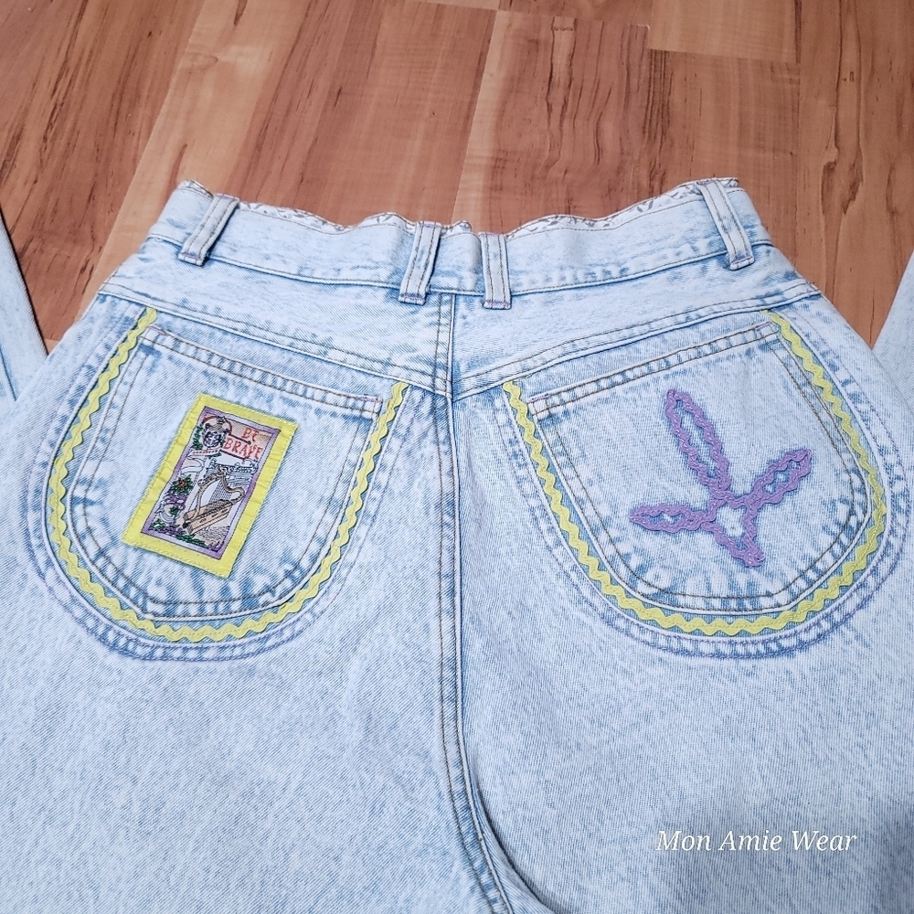 RARE FIND Vintage 80's Harem Tapered Leg High Waist Patchwork Jeans - Picture 2 of 8